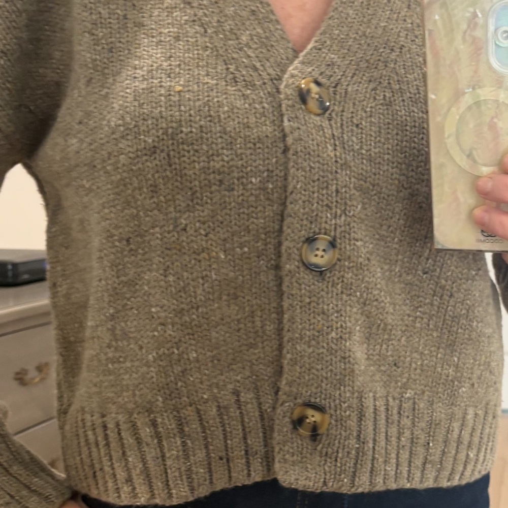 Halston Heritage Taupe Knit V-Neck Button Cardigan - Picture 2 of 8